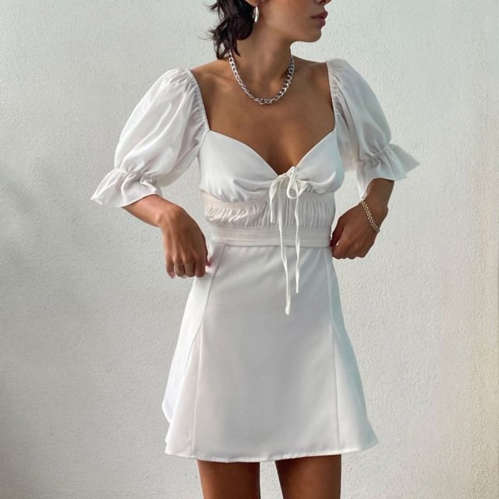 Eggie Magnolia Puff Sleeve Mini Dress Sz Medium